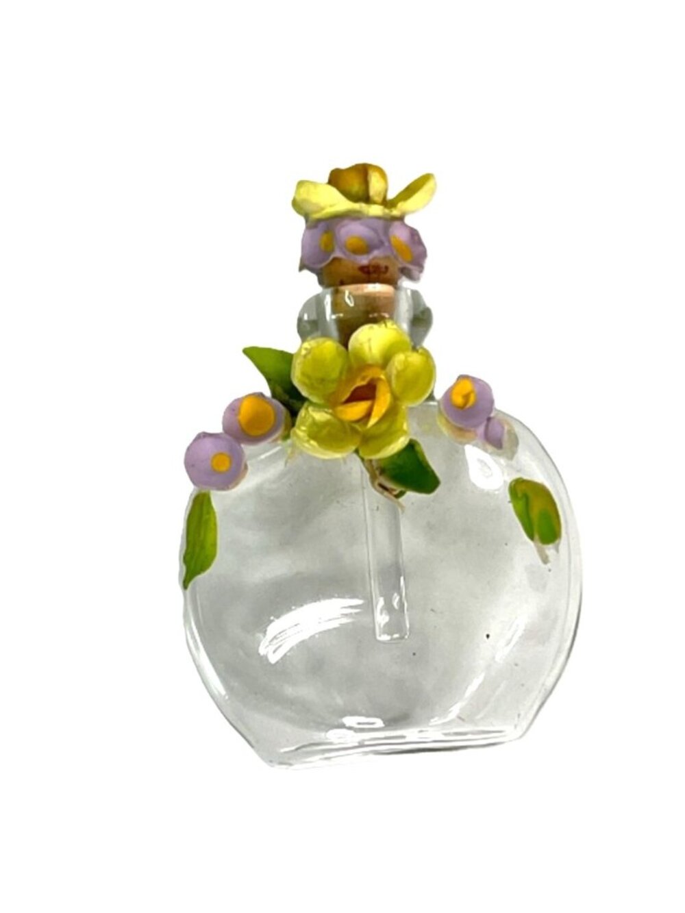 Vintage Miniature Glass Perfume Bottle Handcrafted Floral Details 1.75"